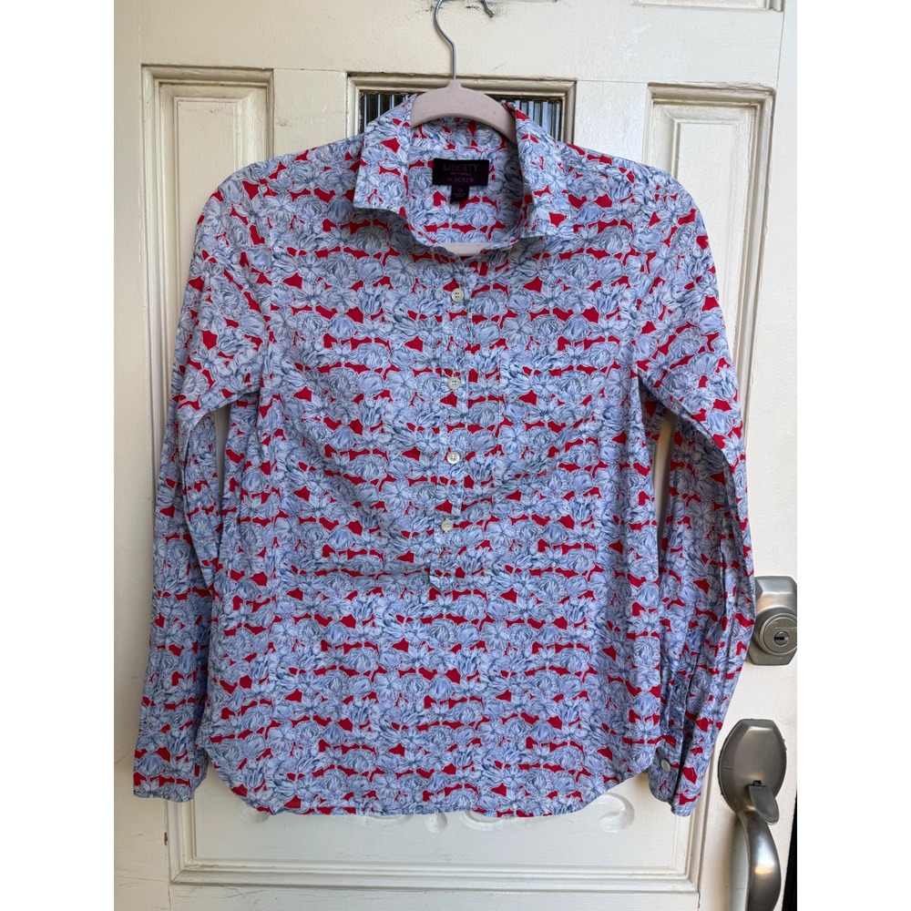 J.Crew Liberty Art Fabrics Floral Button‎ Down Shirt Red Blue White Women Size 0